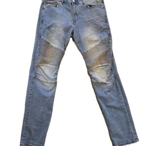 Men's Light Blue Moto-Detail Jeans